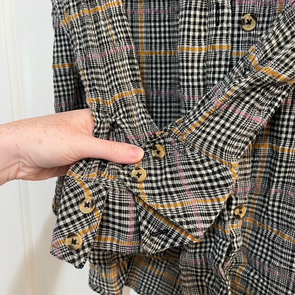 Free People Oversized Break My Stride Plaid Button-Down Shirt - Picture 6 of 7